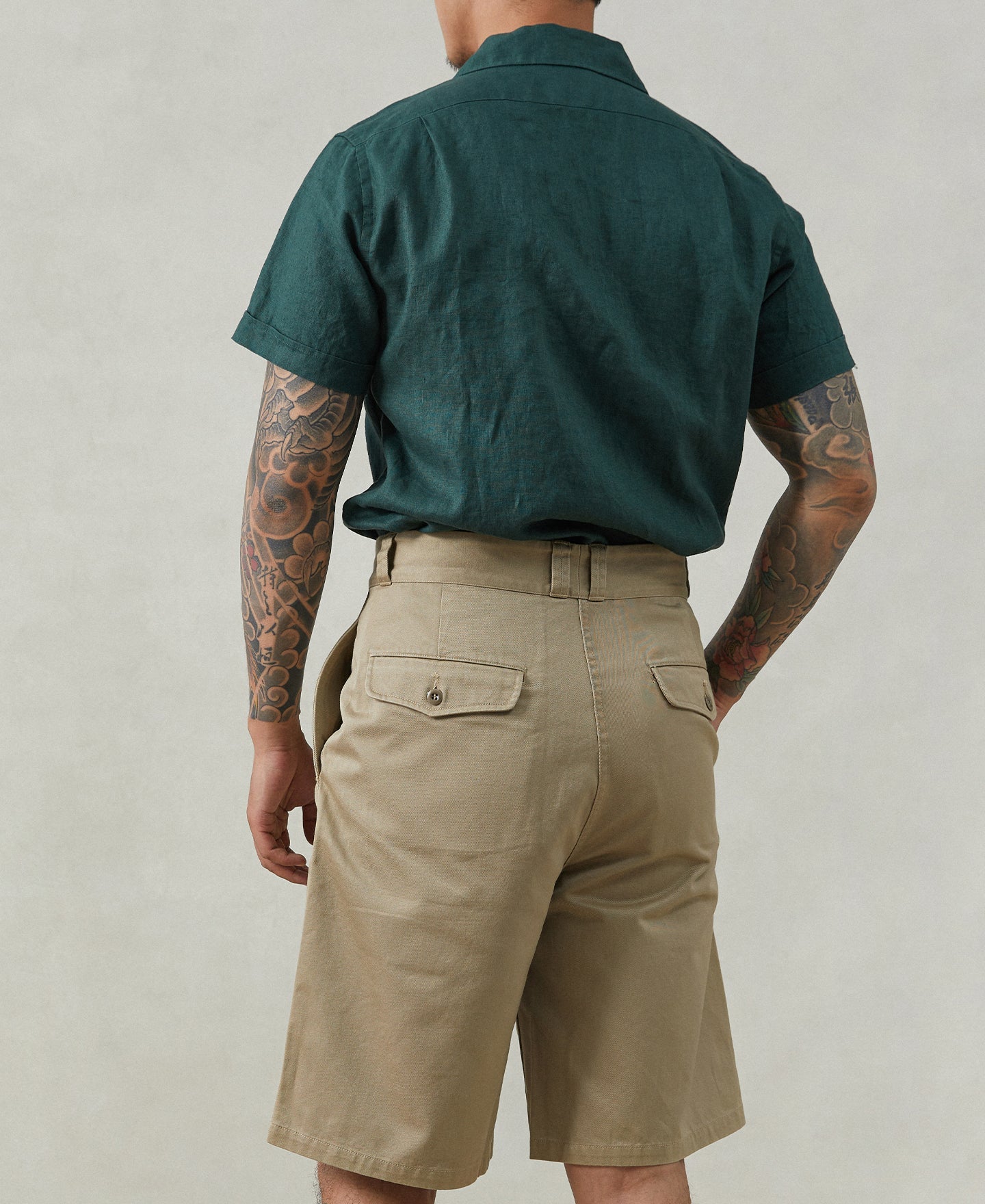 1950s Italian Collar Linen Shirt - Dark Green - Size XS-M