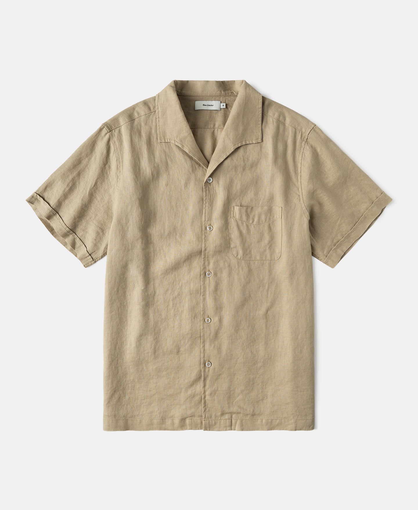 1950s Italian Collar Linen Short Sleeve Shirt - Light Coffee