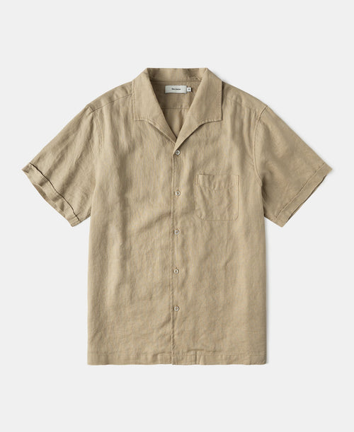 1950s Italian Collar Linen Short Sleeve Shirt - Light Coffee