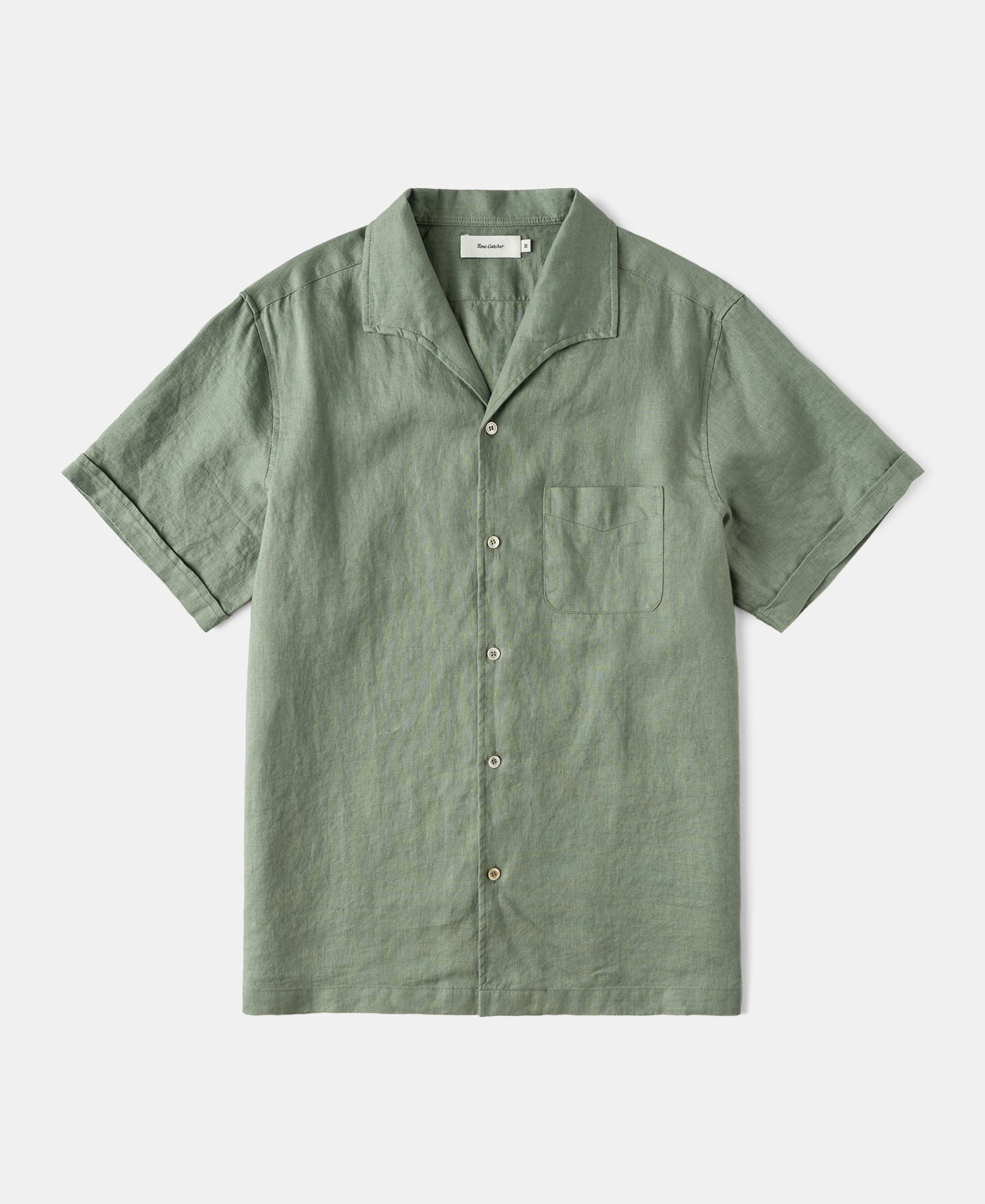 1950s Italian Collar Linen Short Sleeve Shirt - Sage