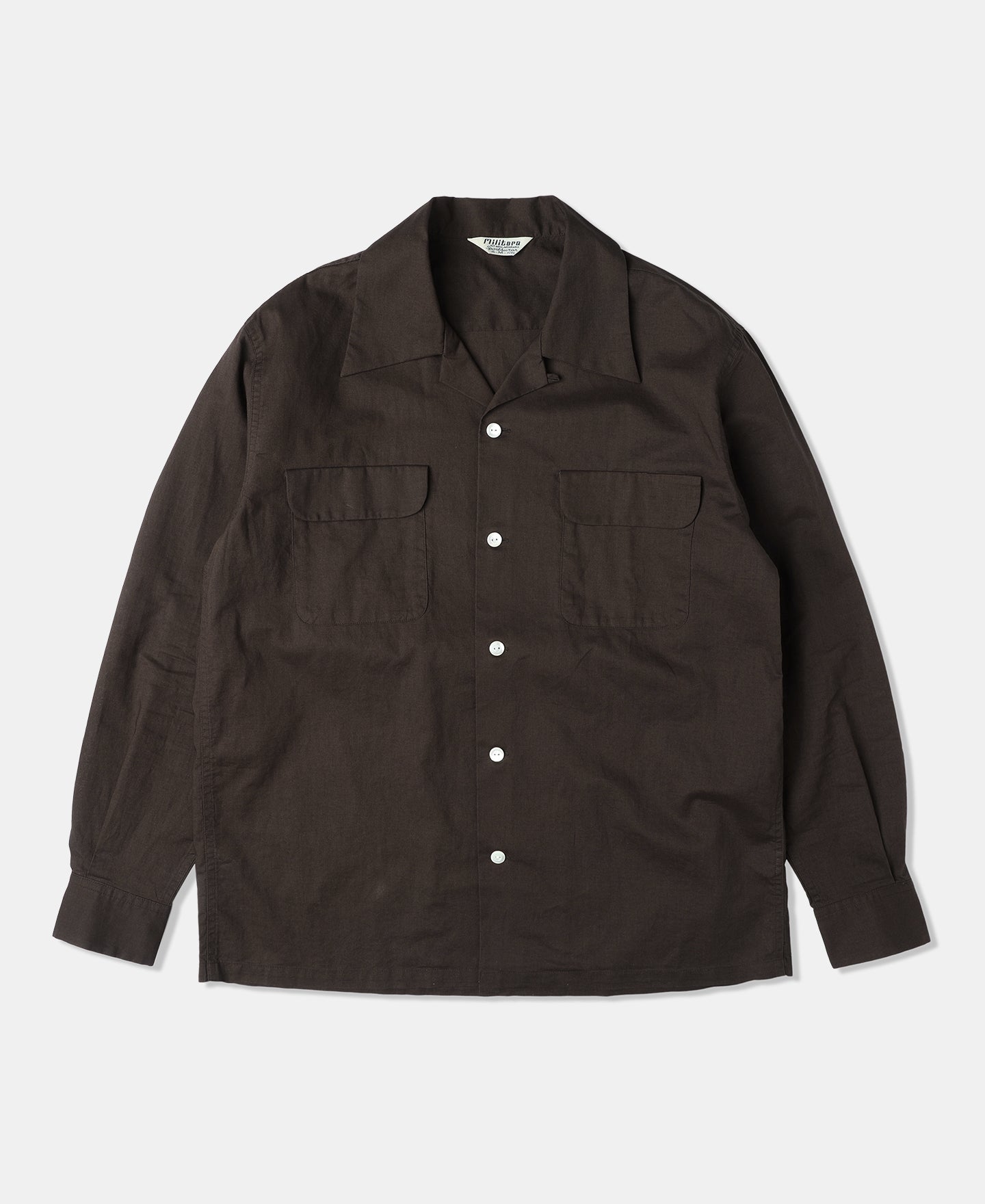 Lot 220L 1940s Linen-Cotton Open Collar Shirt - Dark Brown