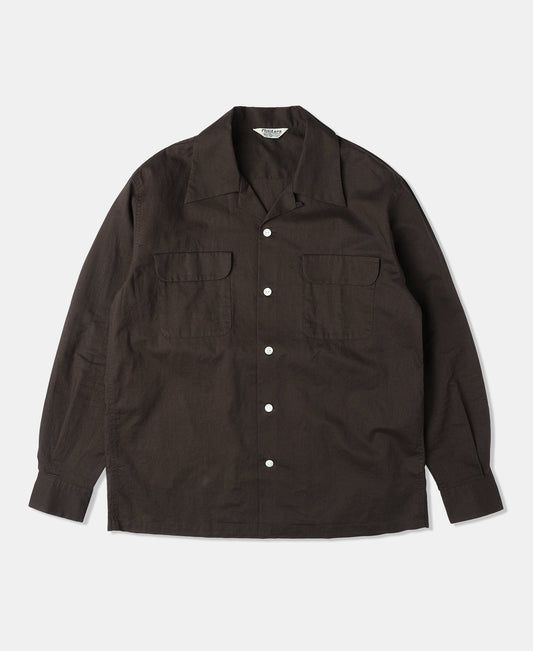 Lot 220L 1940s Linen-Cotton Open Collar Shirt - Dark Brown