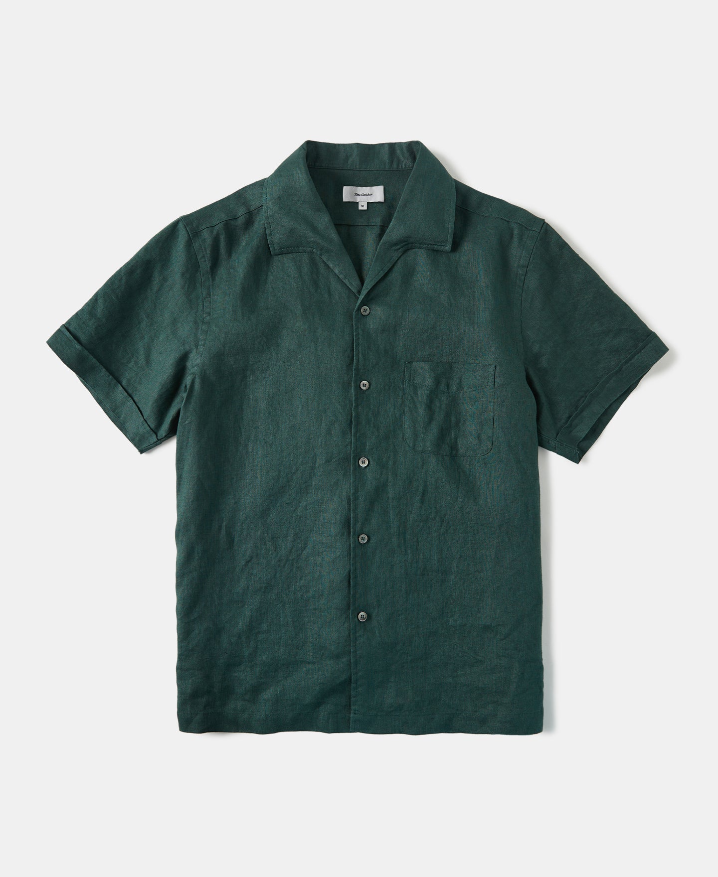 1950s Italian Collar Linen Shirt - Dark Green - Size XS-M