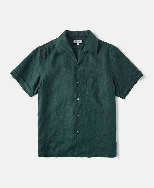 1950s Italian Collar Linen Shirt - Dark Green - Size XS-M