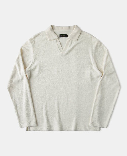 Terry Cloth Long Sleeve Johnny Collar T-Shirt