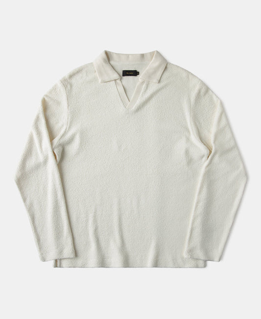 Terry Cloth Long Sleeve Johnny Collar T-Shirt