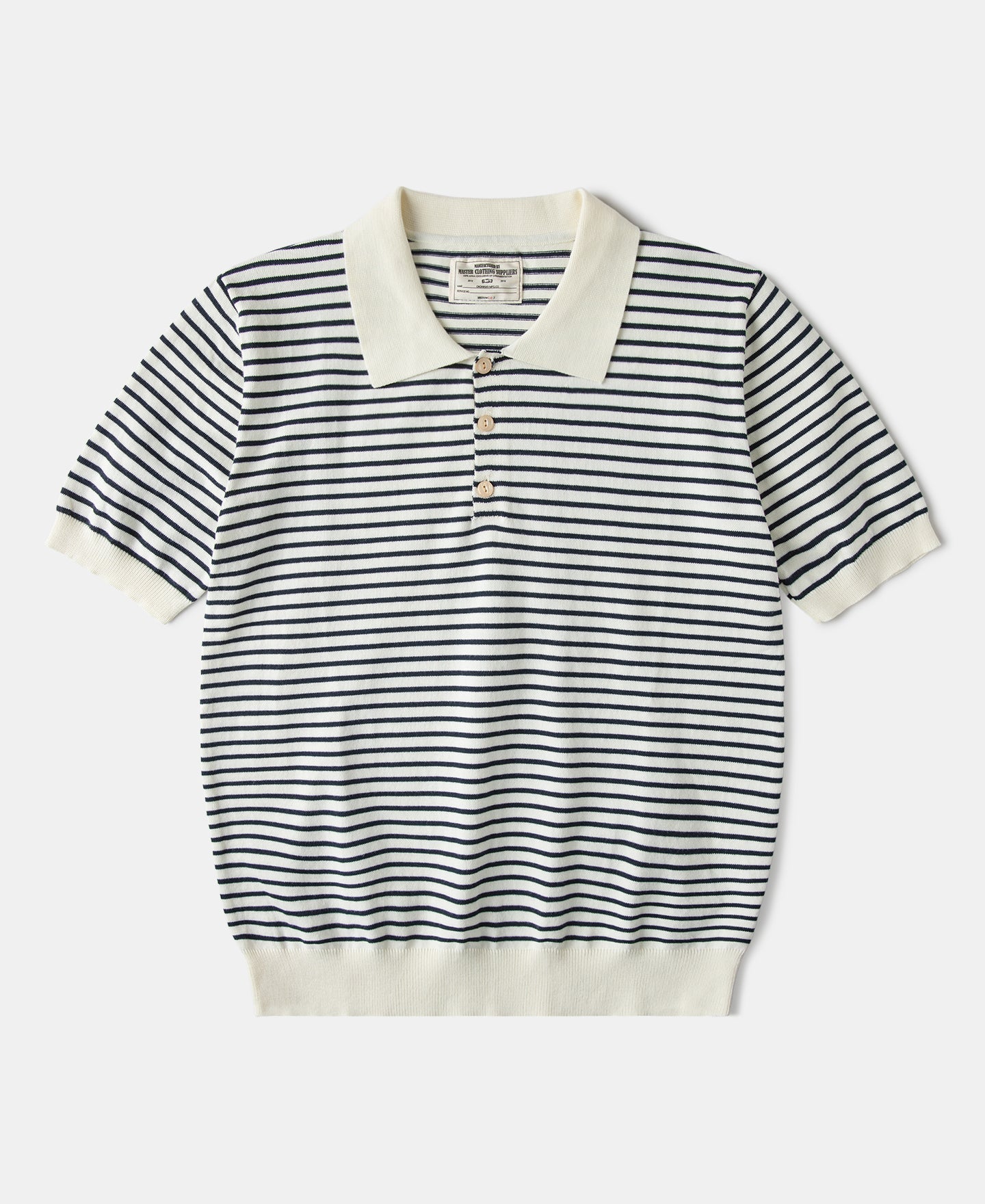 Nautical Fine Stripe Cotton Knit Polo - White Black Stripe