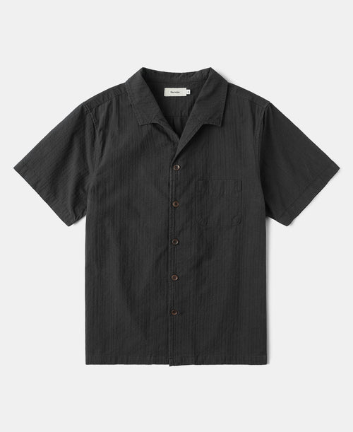 Italian Collar Salt-Shrunk Shirt - Black