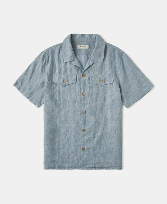 Yarn-dyed Linen Camp-Collar Shirt - Washed Blue