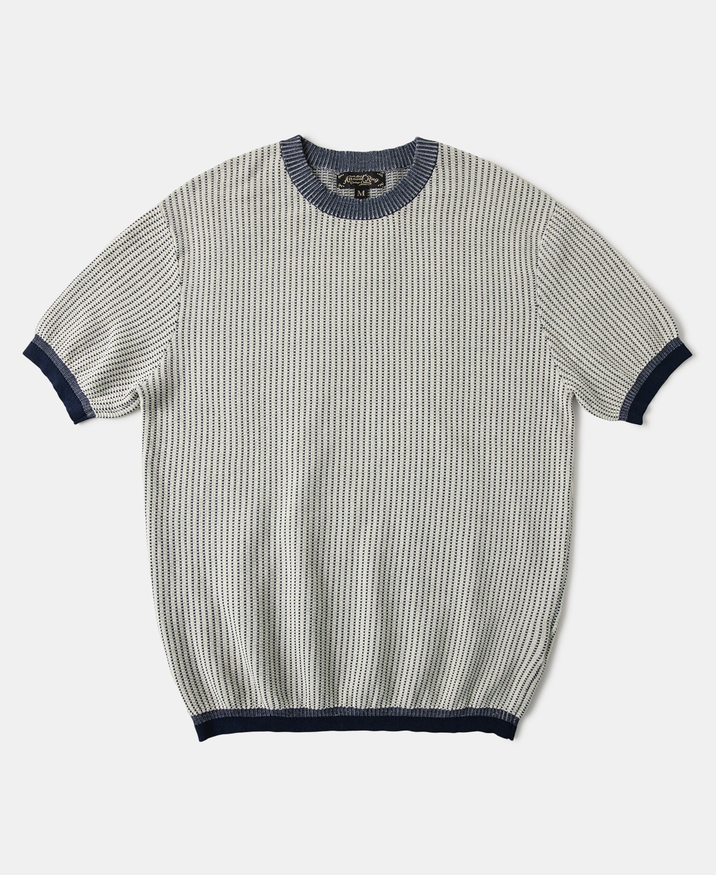 Retro Waffle-Knit Contrast Collar T-Shirt