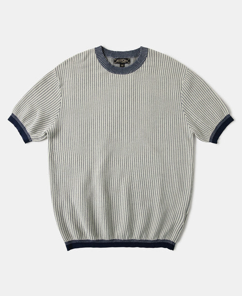 Retro Waffle-Knit Contrast Collar T-Shirt