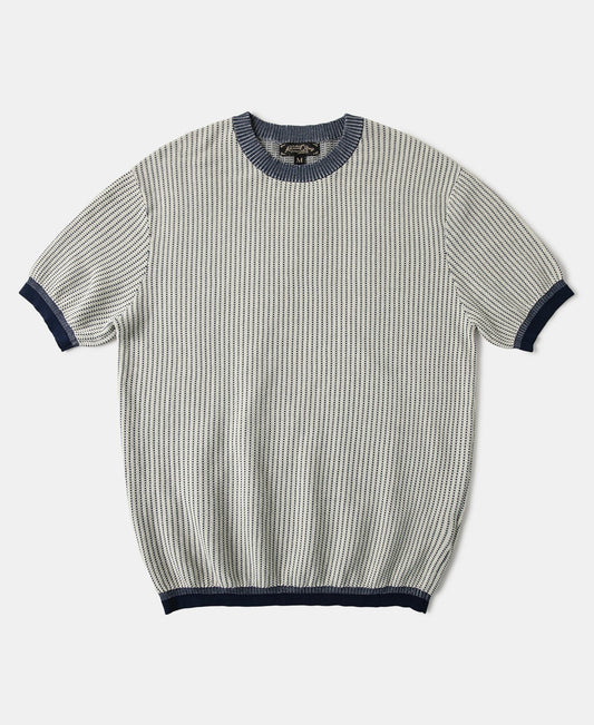 Retro Waffle-Knit Contrast Collar T-Shirt