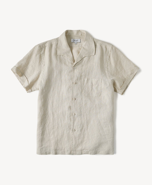 1950s Italian Collar Linen Shirt - Apricot - Size XS-M