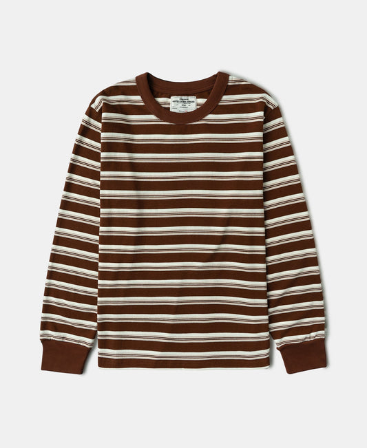 Heavyweight Stripe Crewneck Long Sleeve T-Shirt - White/Coffee