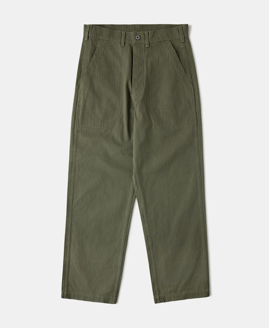 1940s USN-Inspired Herringbone Deck Trousers - Olive