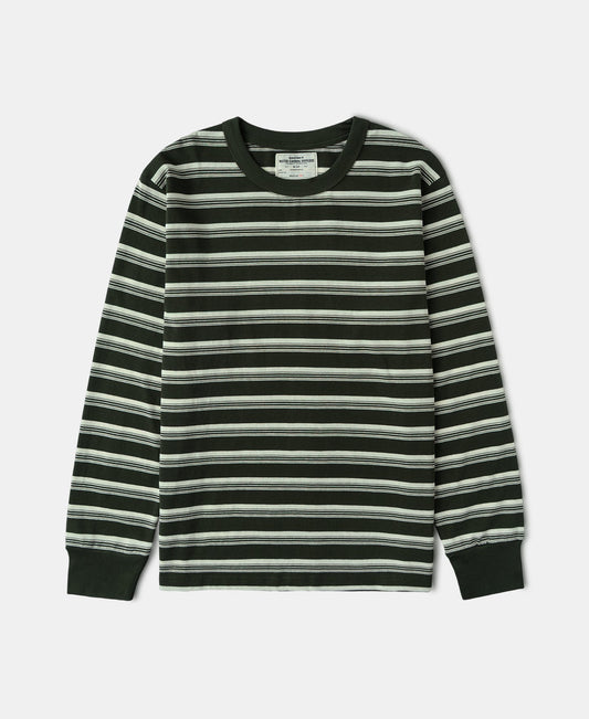 Heavyweight Stripe Crewneck Long Sleeve T-Shirt - White/Green