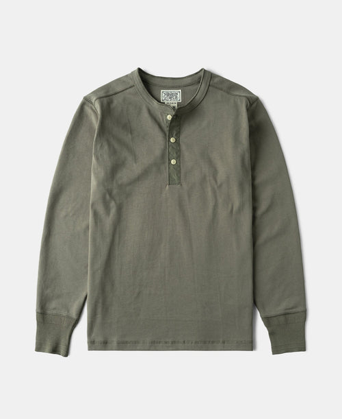 Vintage Long Sleeve Henley Shirt - Light Olive