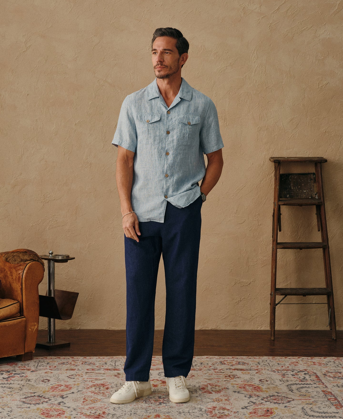 Yarn-dyed Linen Camp-Collar Shirt - Washed Blue