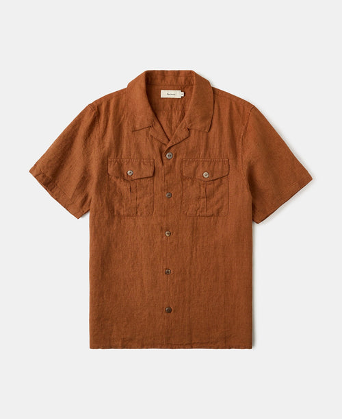 Yarn-dyed Linen Camp-Collar Shirt - Red