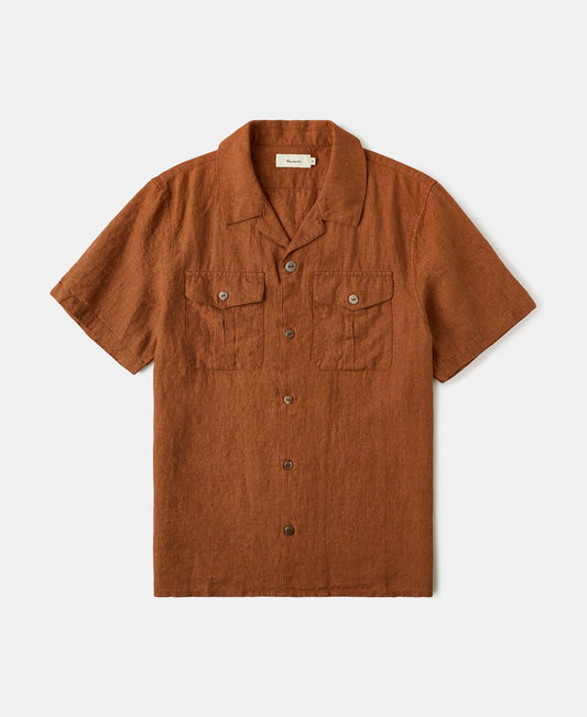 Yarn-dyed Linen Camp-Collar Shirt - Red