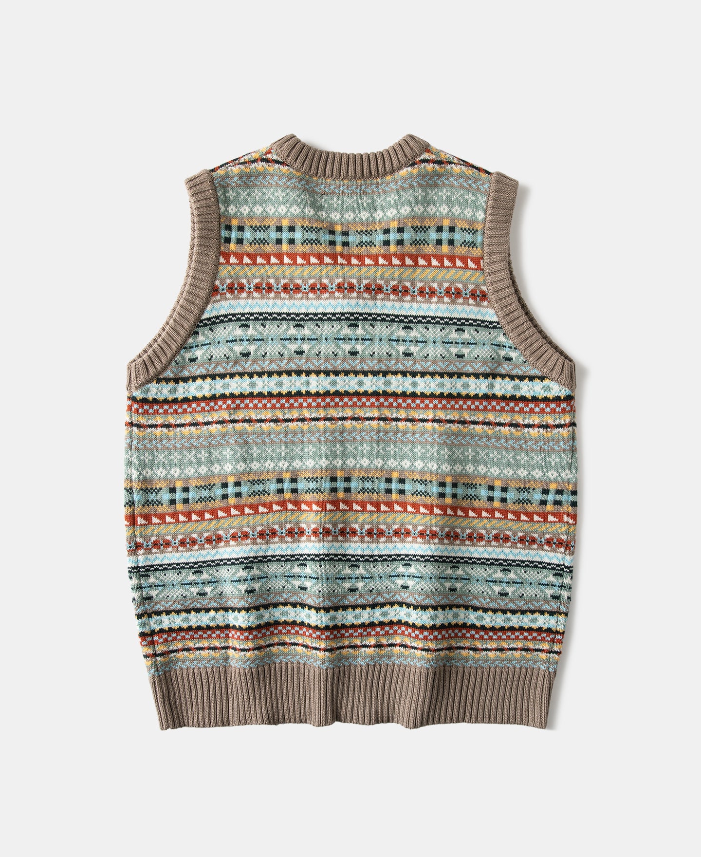 Fair Isle Wool Blend Knit Vest - Gray