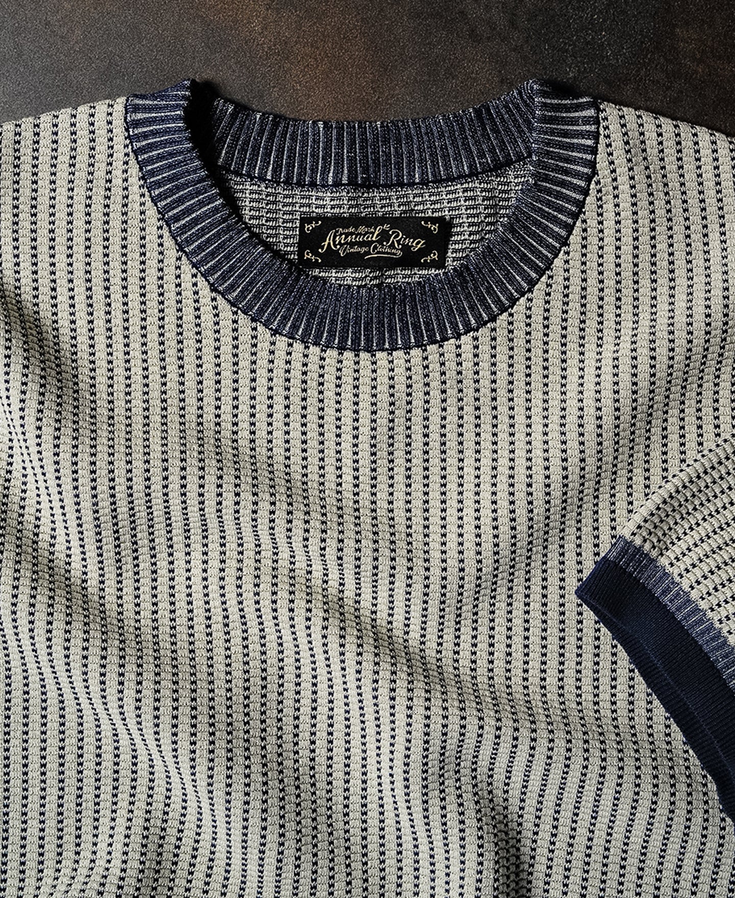 Retro Waffle-Knit Contrast Collar T-Shirt