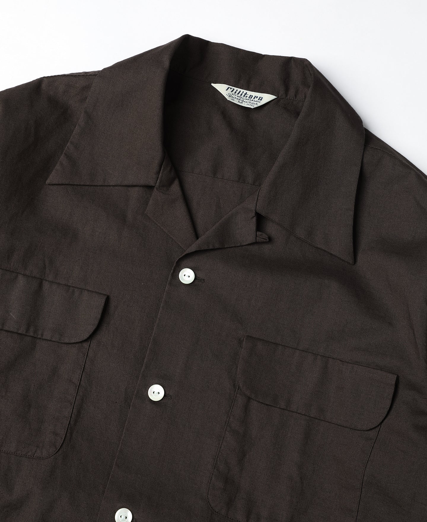 Lot 220L 1940s Linen-Cotton Open Collar Shirt - Dark Brown