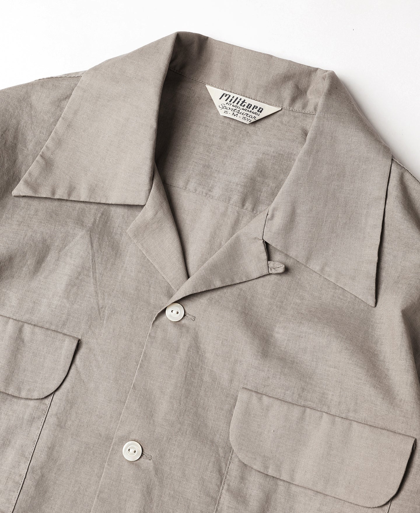 Lot 220L 1940s Linen-Cotton Open Collar Shirt - Khaki Gray