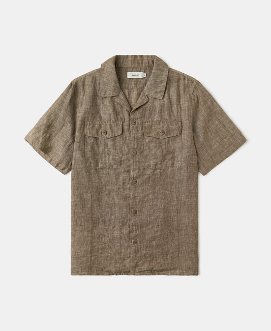 Yarn-dyed Linen Camp-Collar Shirt - Coffee