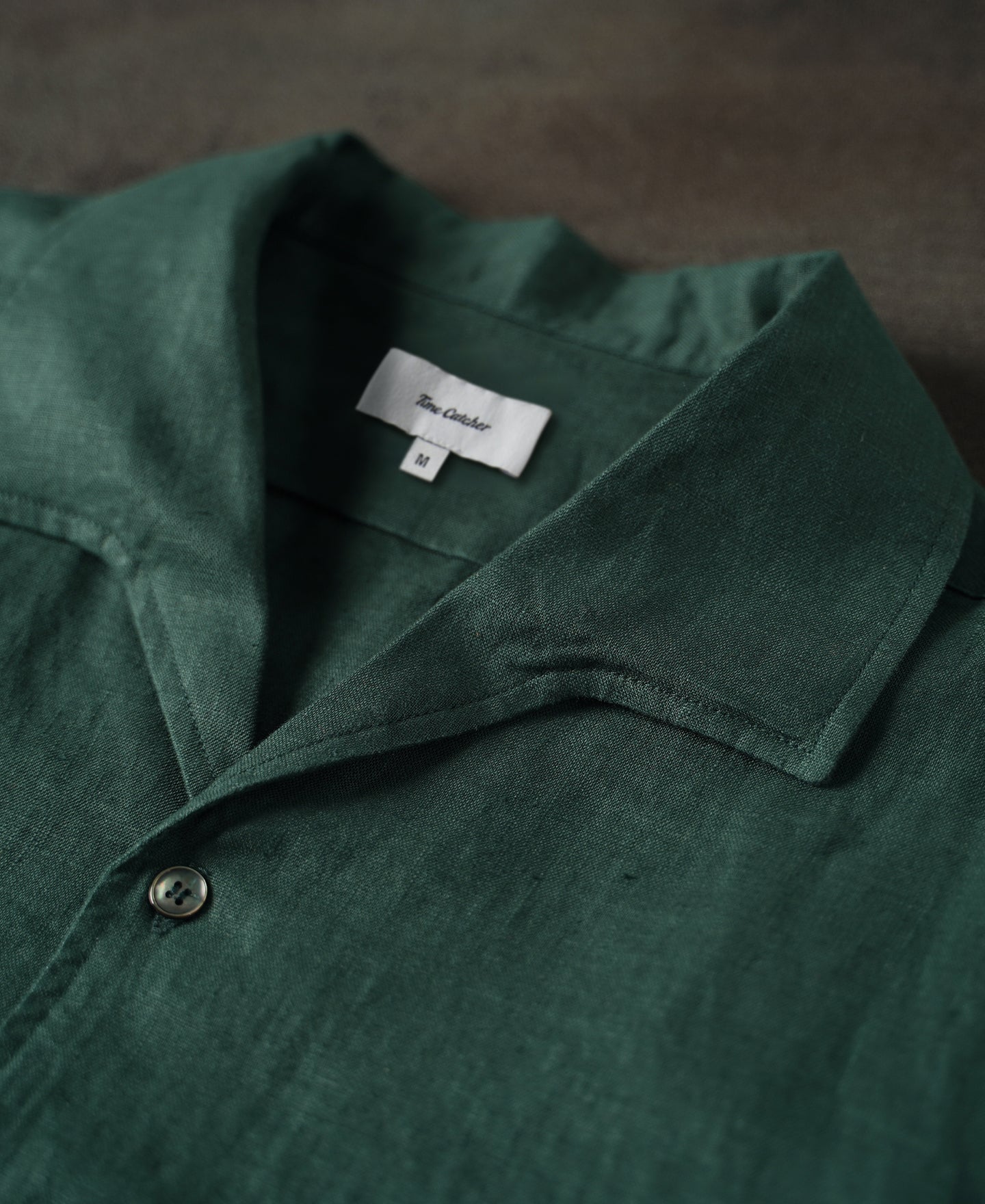 1950s Italian Collar Linen Shirt - Dark Green - Size XS-M