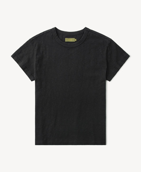 Vintage Slub Cotton Cap Sleeve T-Shirt - Black