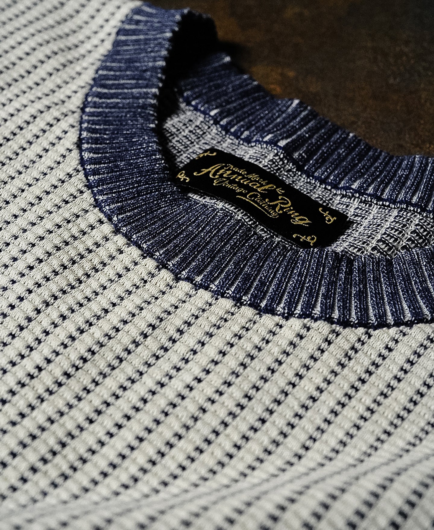Retro Waffle-Knit Contrast Collar T-Shirt