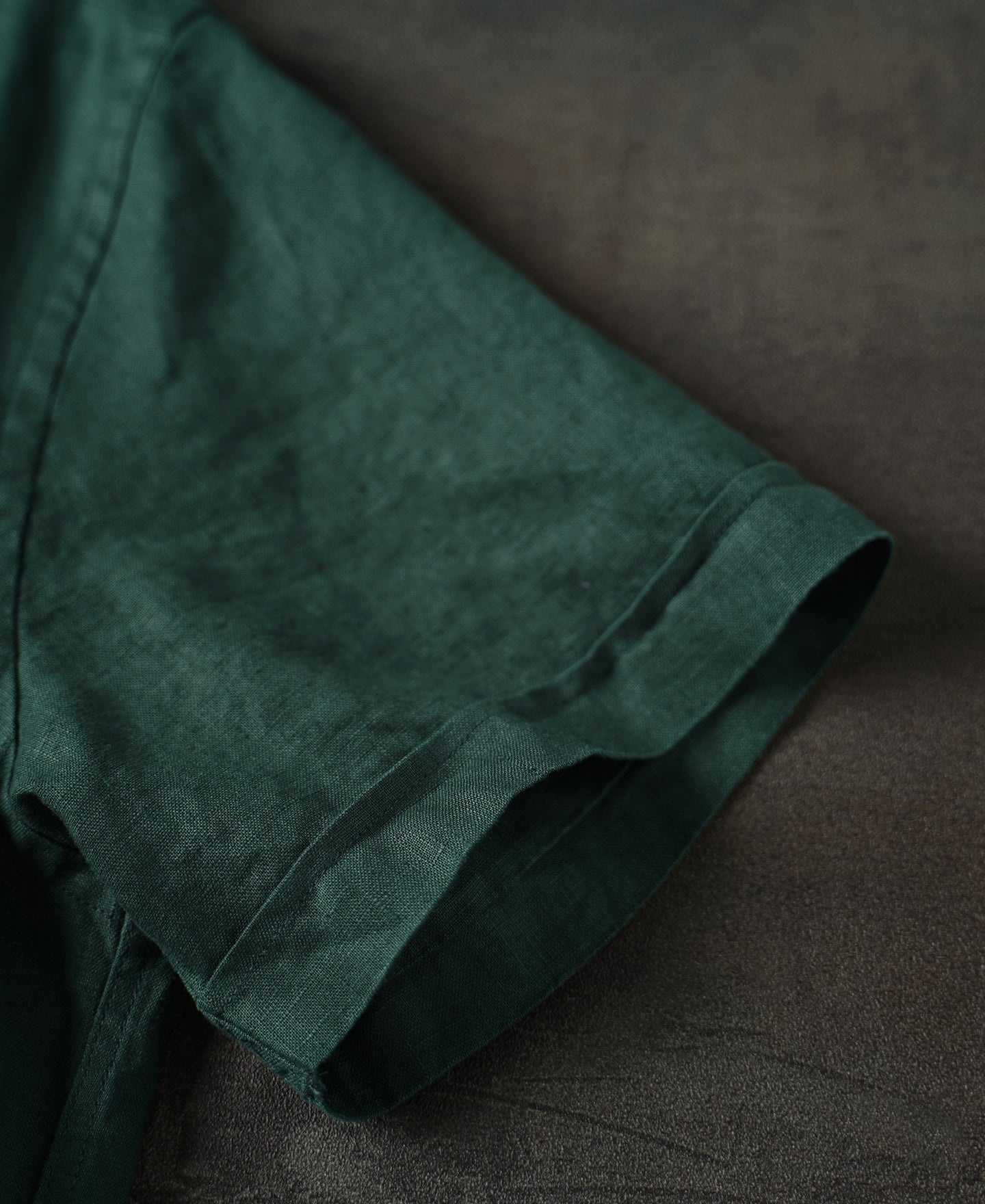 1950s Italian Collar Linen Shirt - Dark Green - Size XS-M