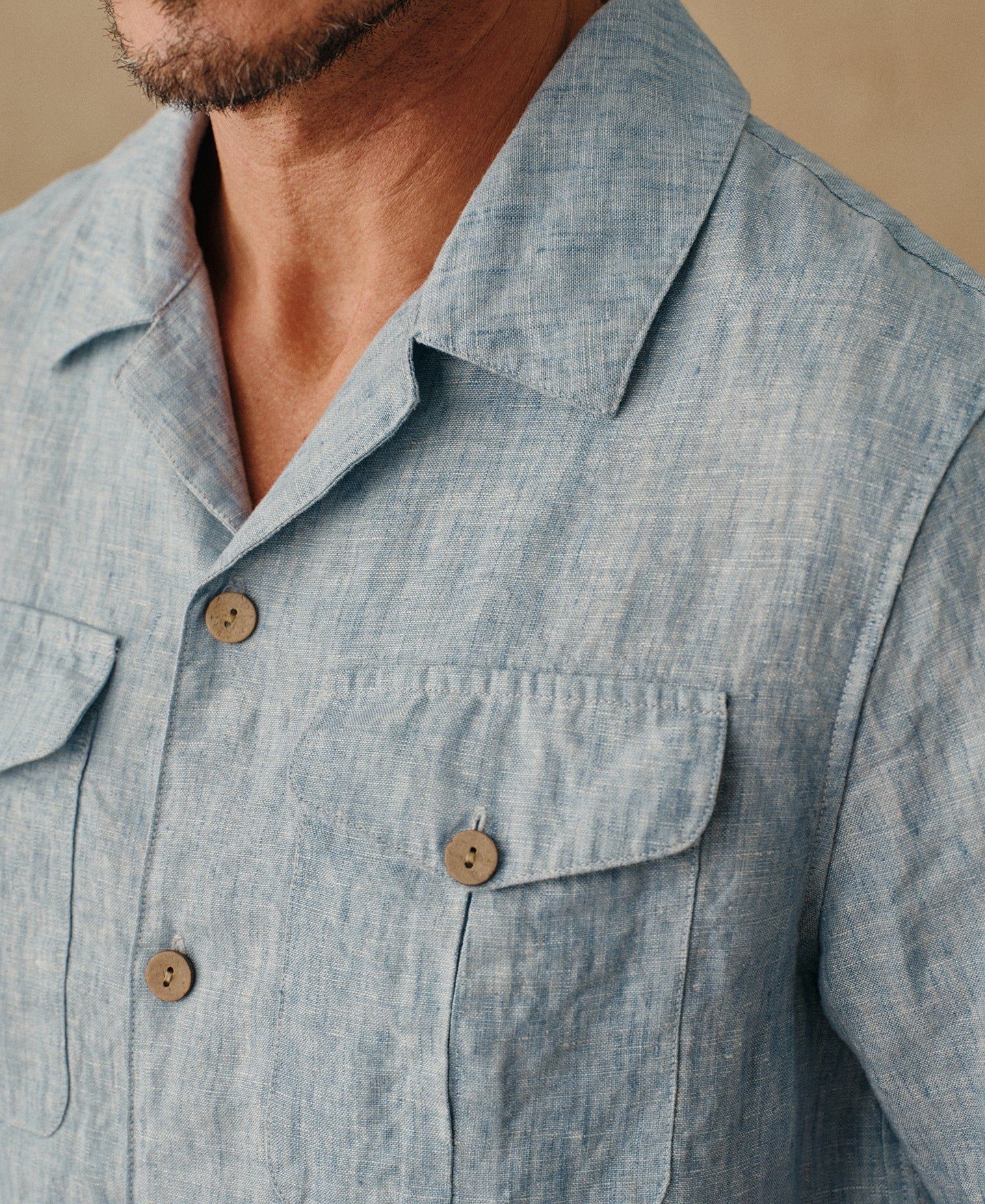 Yarn-dyed Linen Camp-Collar Shirt - Washed Blue