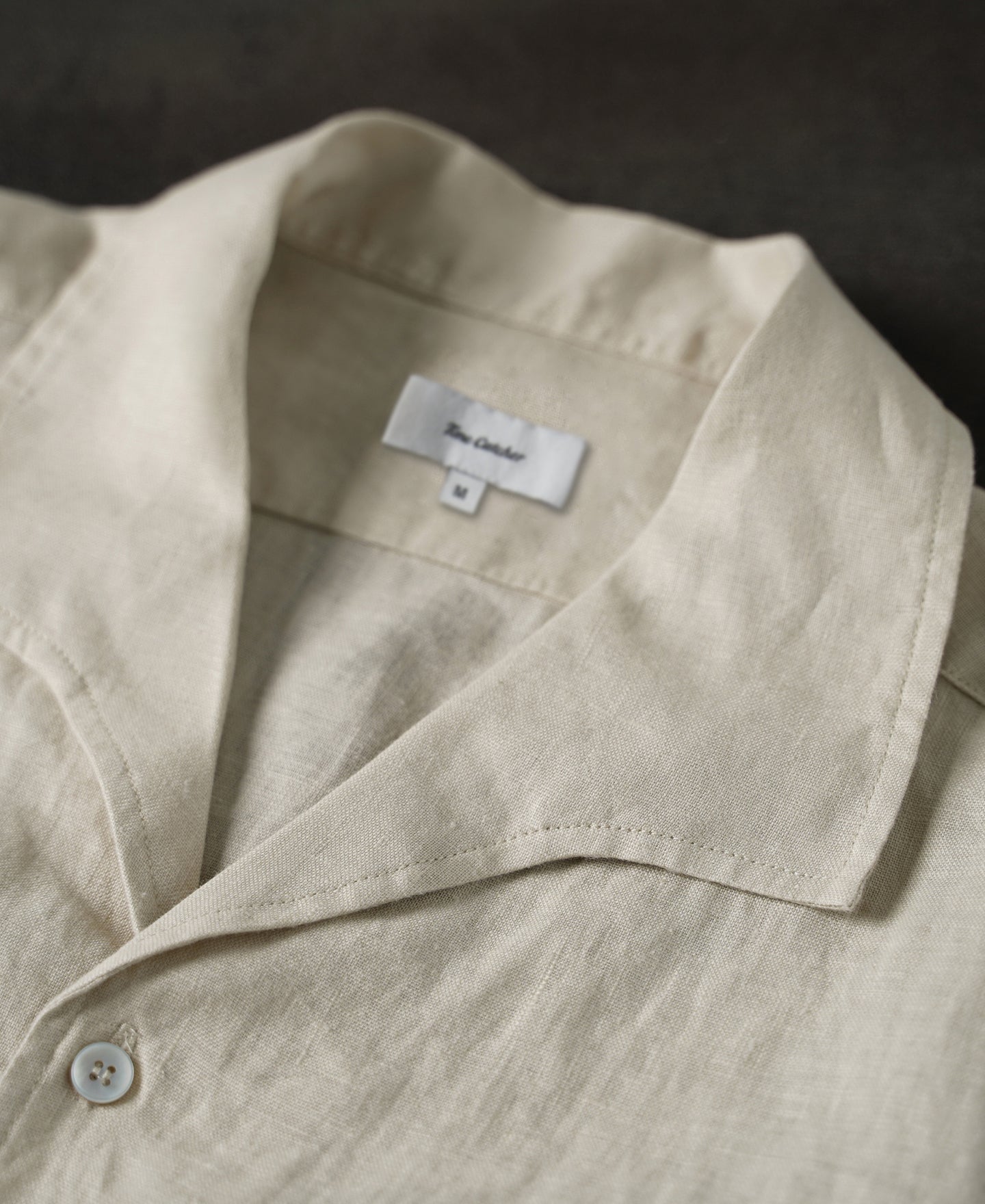 1950s Italian Collar Linen Shirt - Apricot - Size XS-M