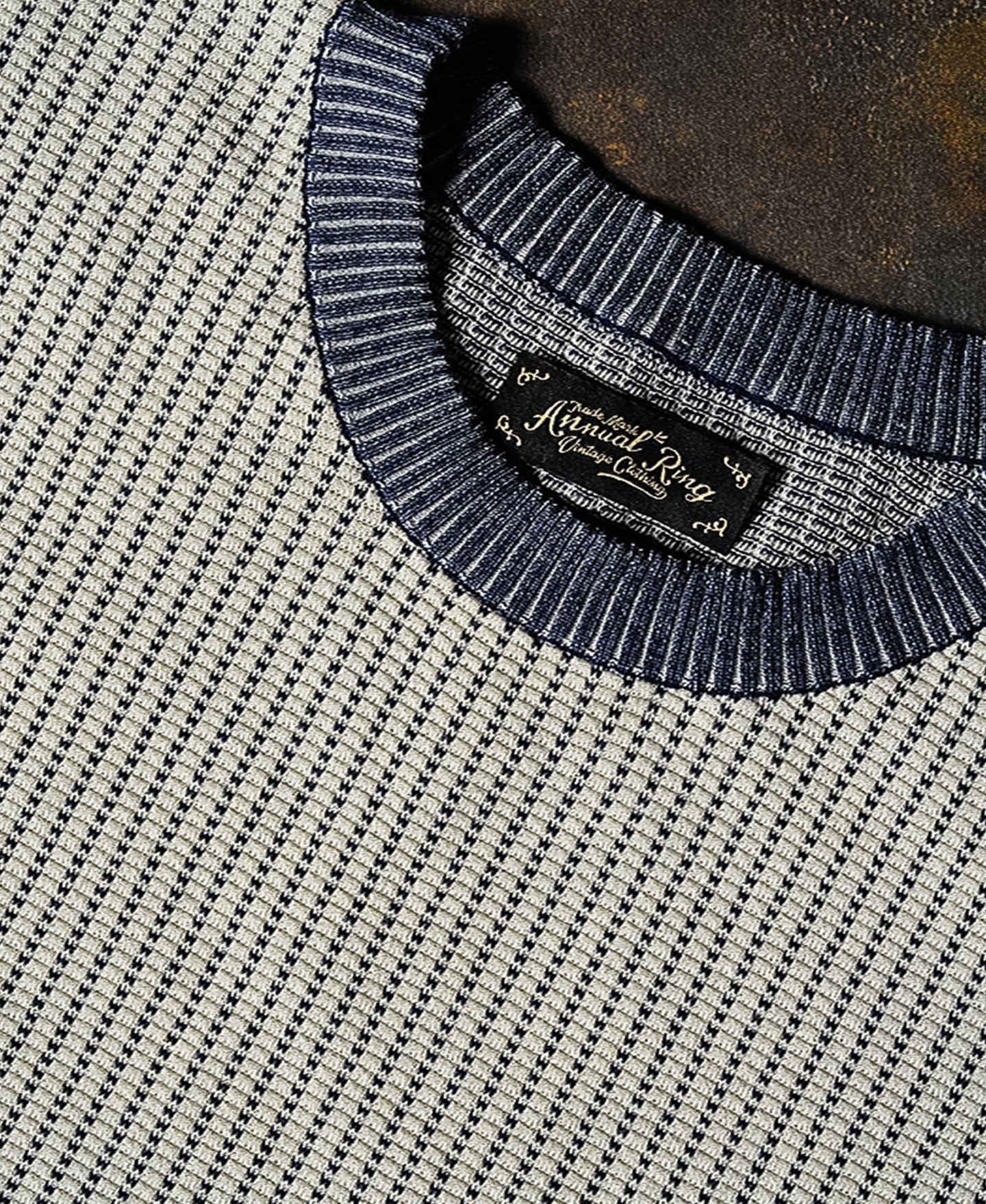Retro Waffle-Knit Contrast Collar T-Shirt