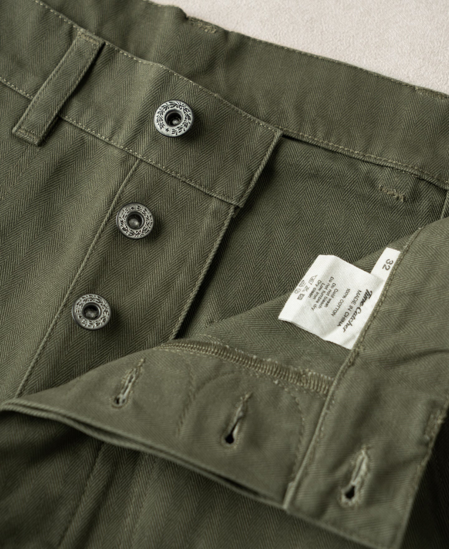 1940s USN-Inspired Herringbone Deck Trousers - Olive
