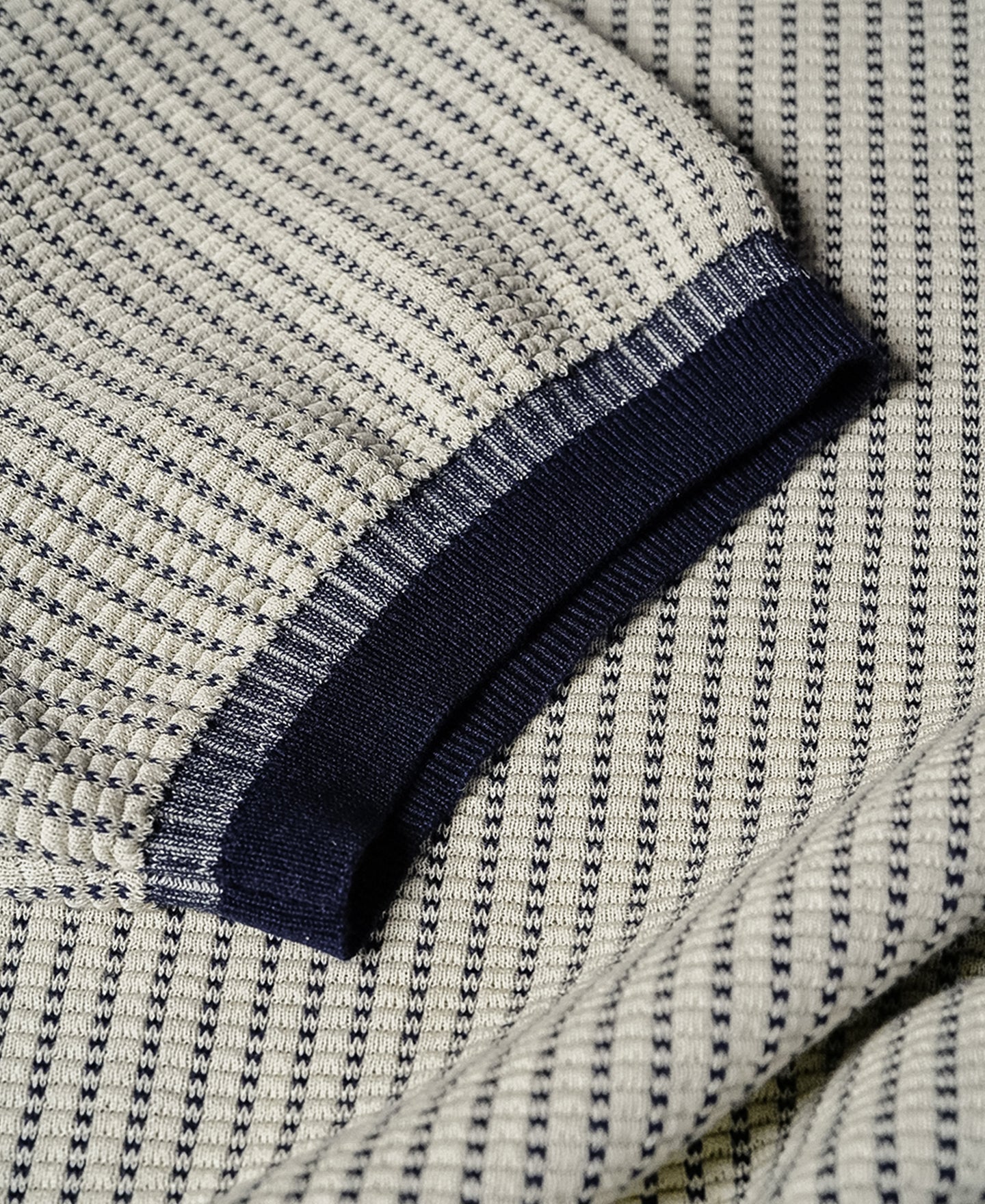 Retro Waffle-Knit Contrast Collar T-Shirt