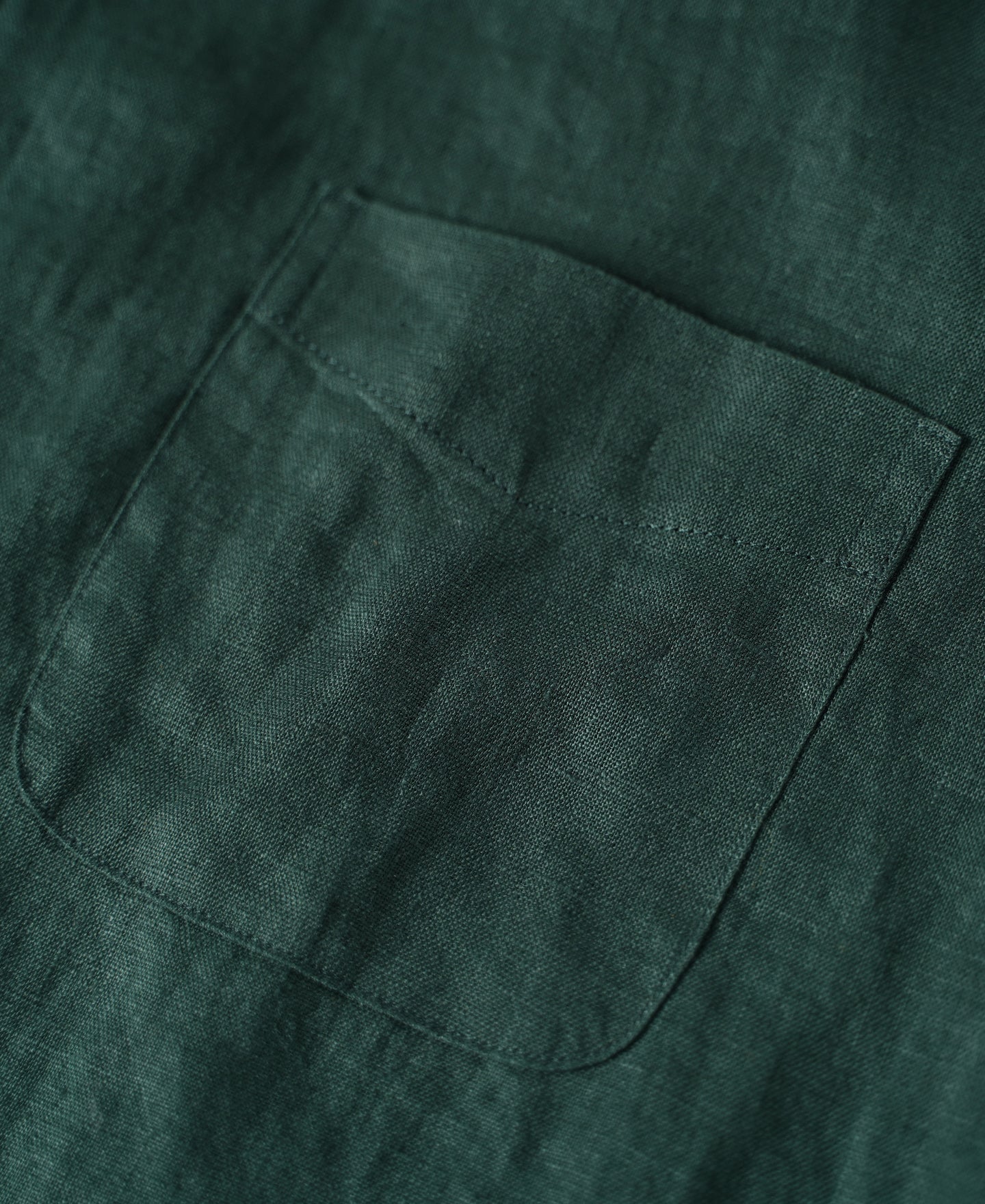 1950s Italian Collar Linen Shirt - Dark Green - Size XS-M