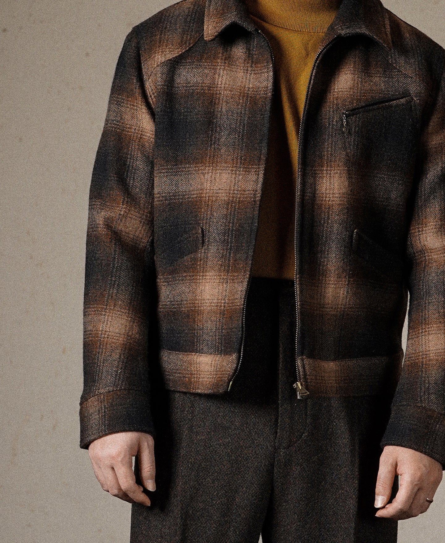 1930s Wool Shadow Plaid Tweed Cossack Jacket