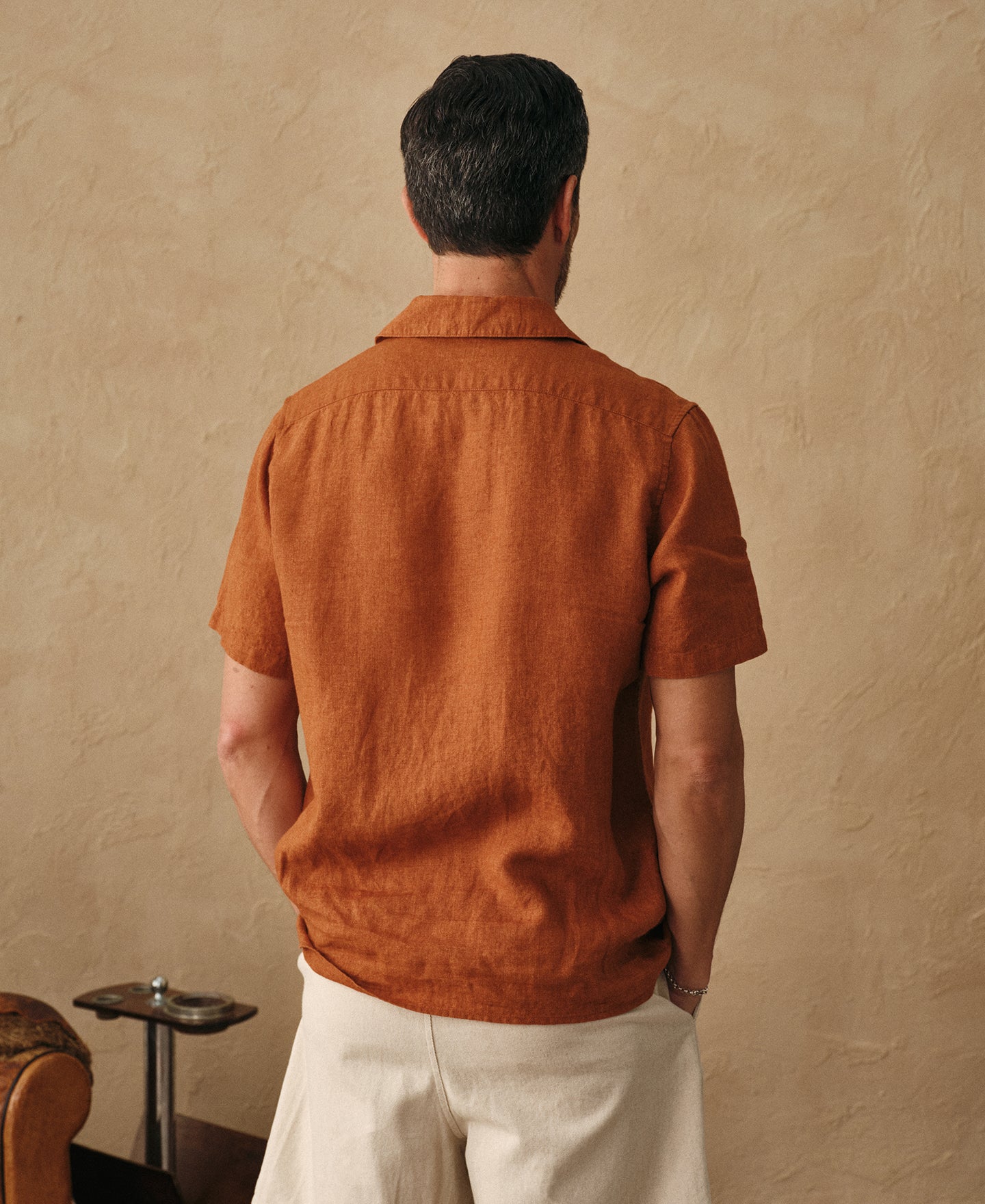 Yarn-dyed Linen Camp-Collar Shirt - Red