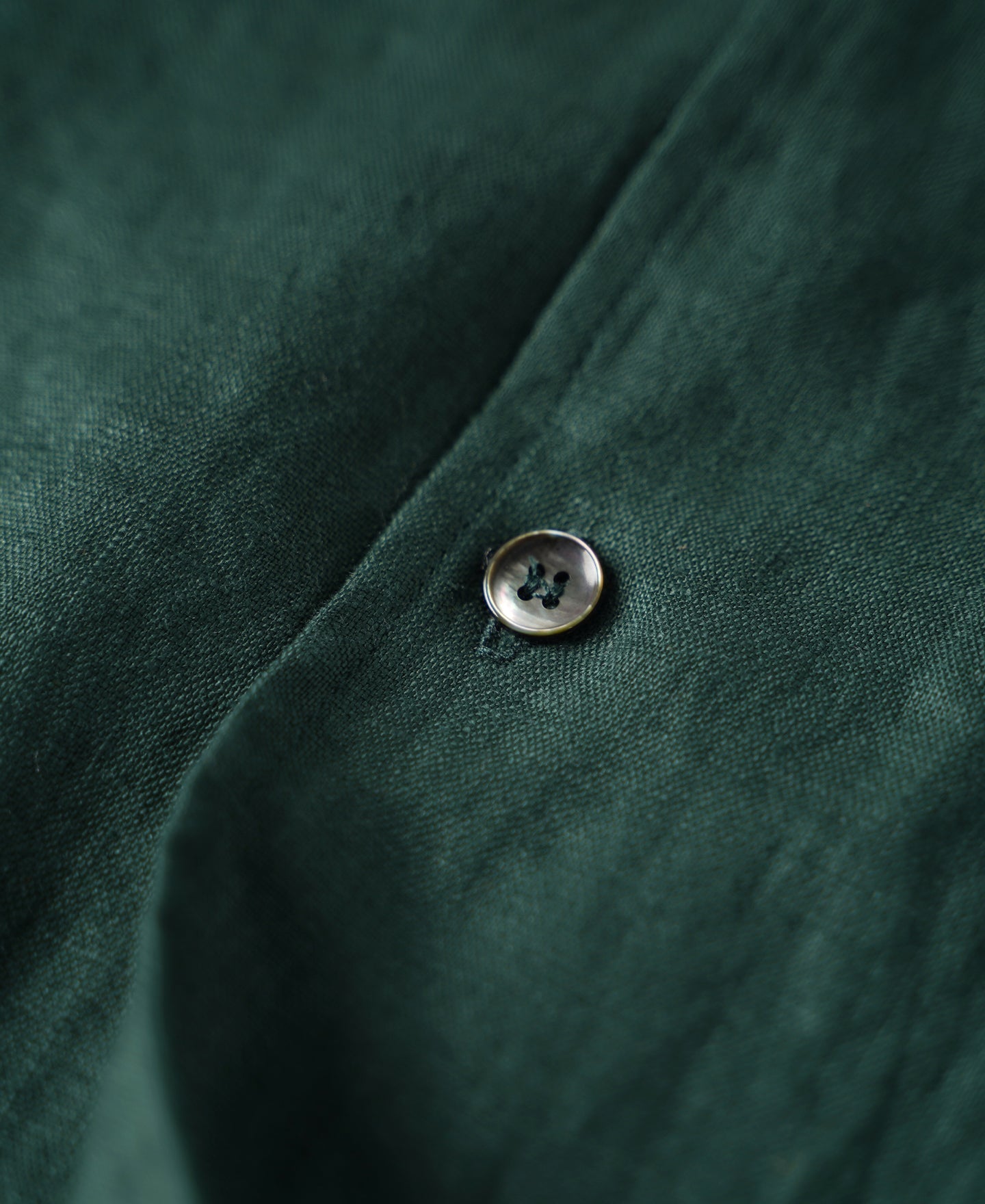 1950s Italian Collar Linen Shirt - Dark Green - Size XS-M