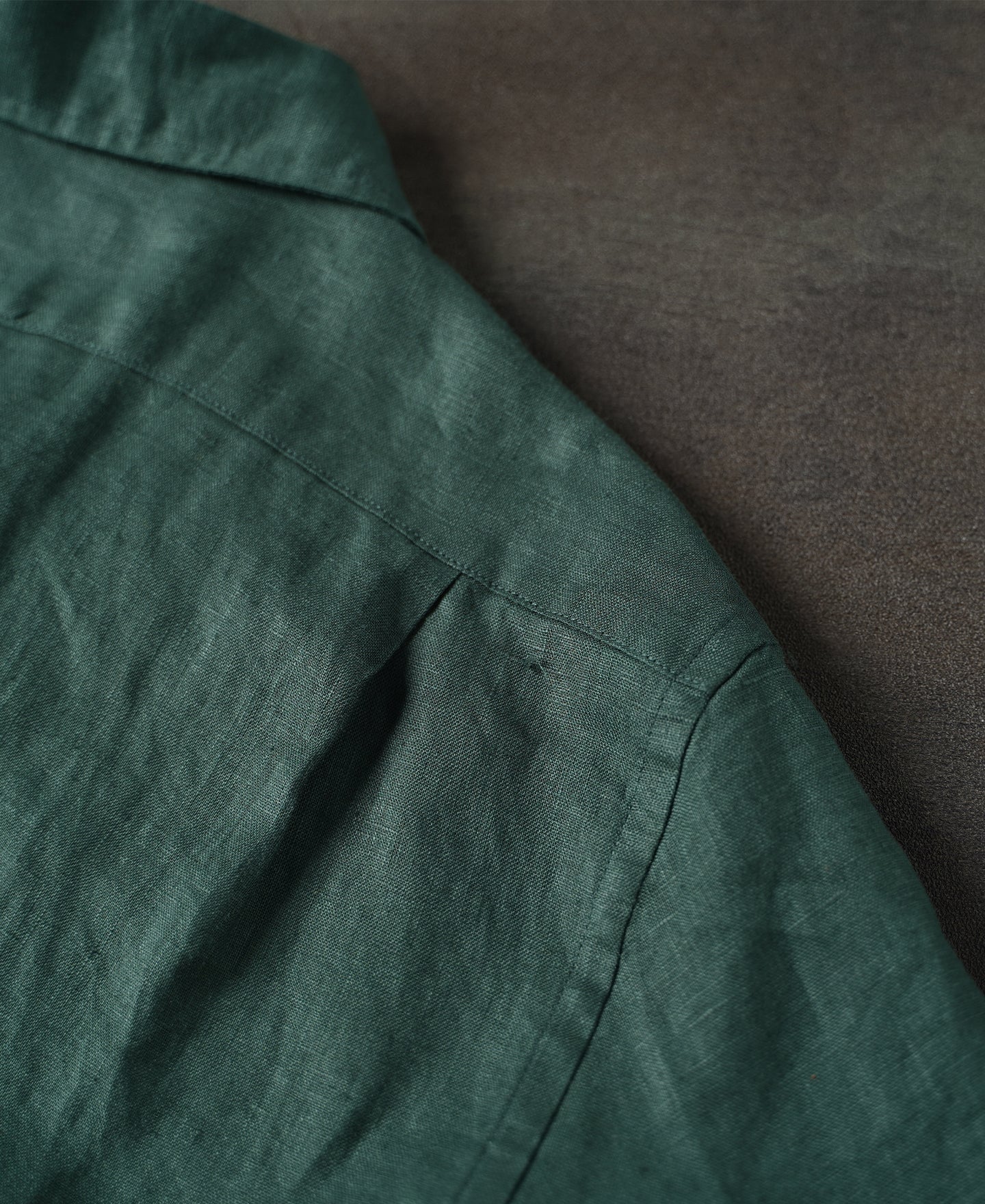 1950s Italian Collar Linen Shirt - Dark Green - Size XS-M