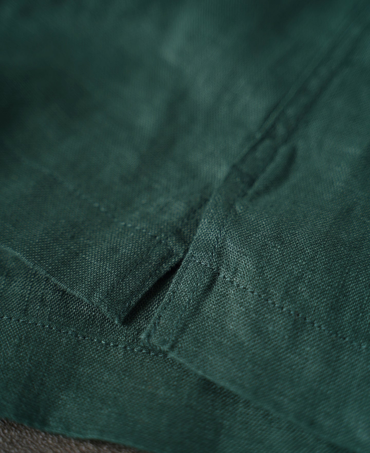 1950s Italian Collar Linen Shirt - Dark Green - Size XS-M