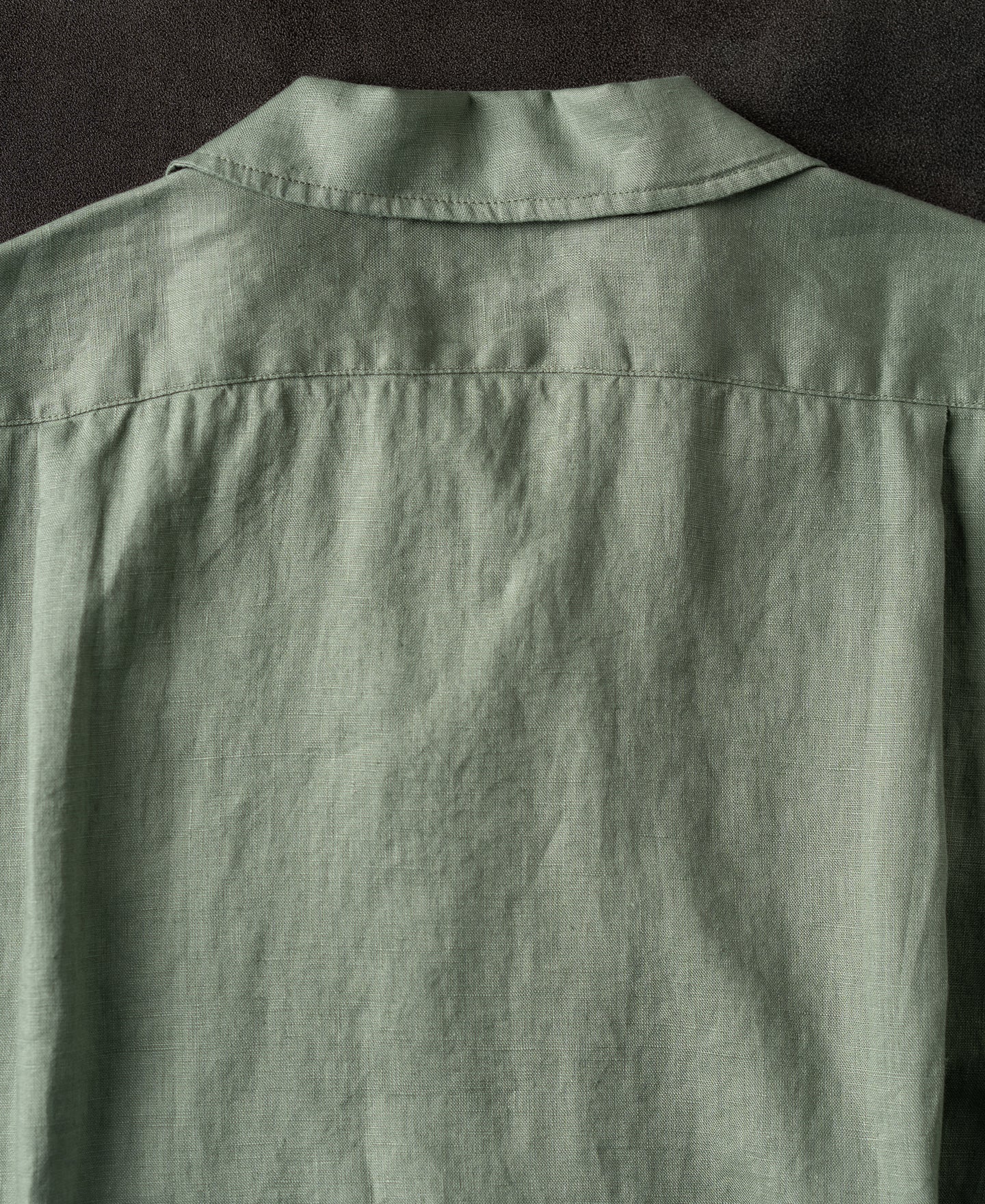 1950s Italian Collar Linen Short Sleeve Shirt - Sage