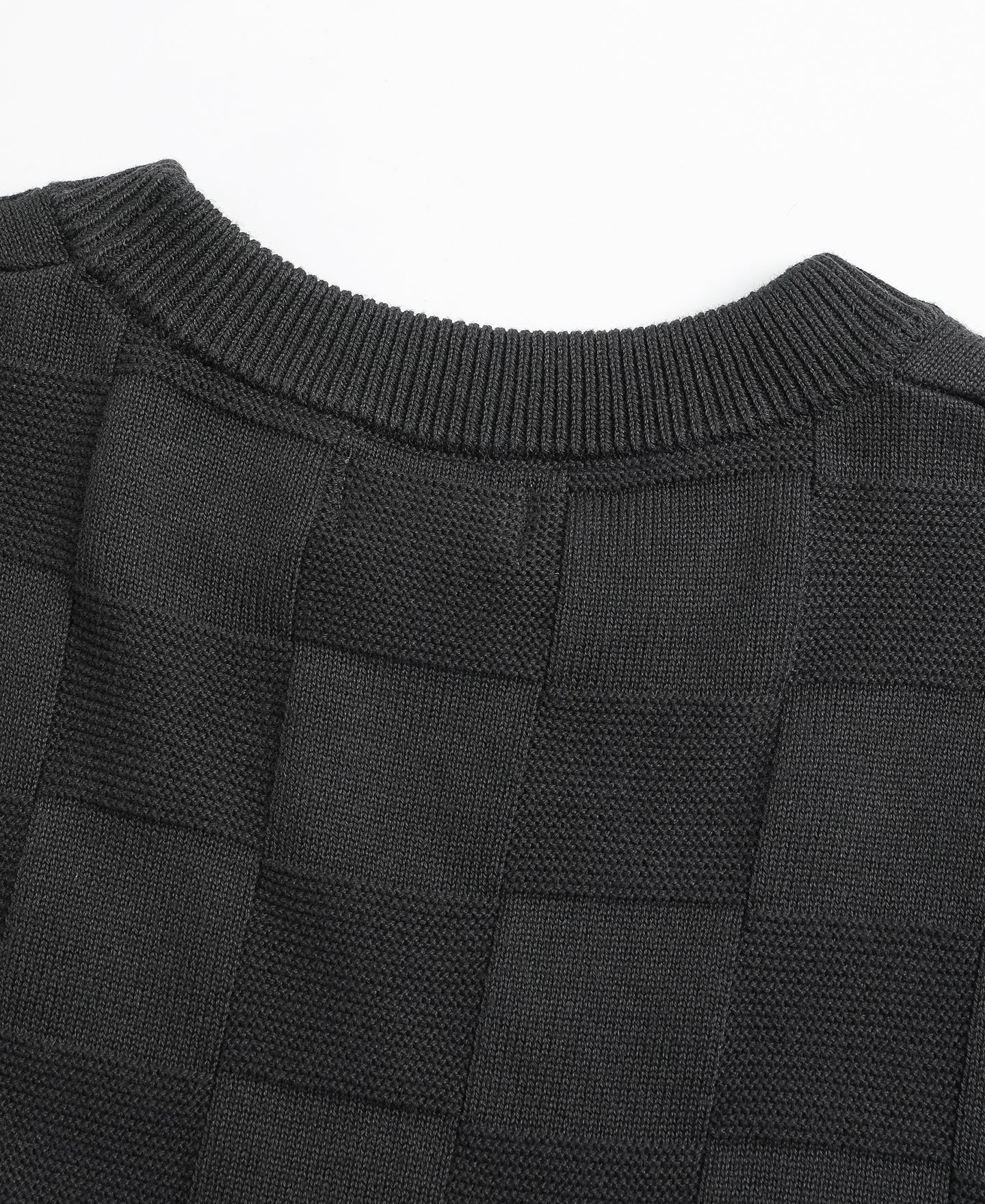 Lot 927 Retro Checker Knit Cotton Crewneck T-Shirt - Dark Gray