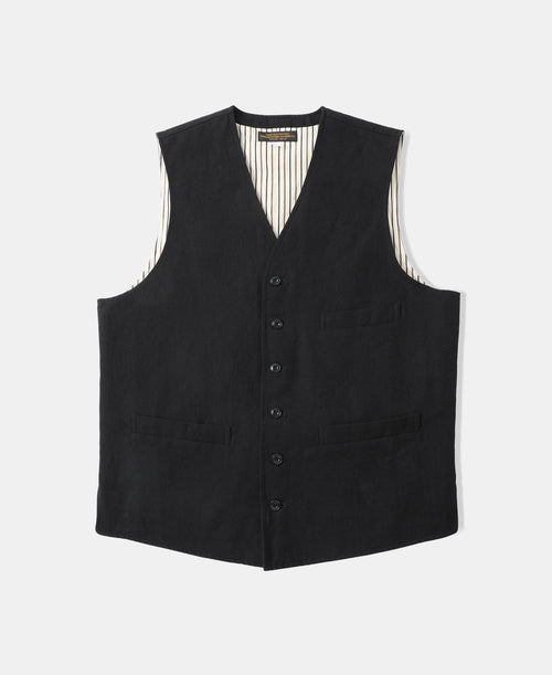Textured Linen-Cotton Blend Vest – Black