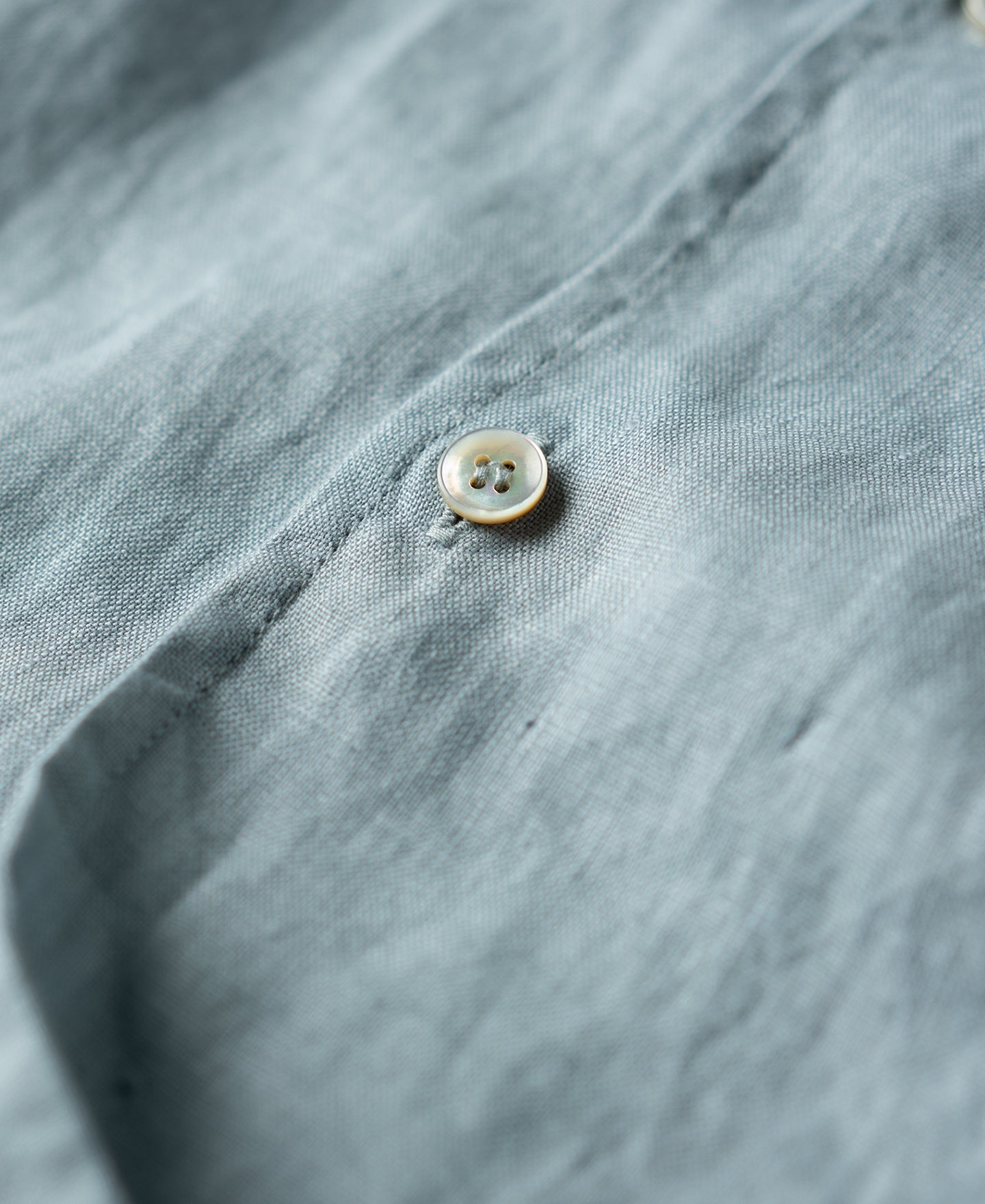 1950s Italian Collar Linen Short Sleeve Shirt - Light Blue