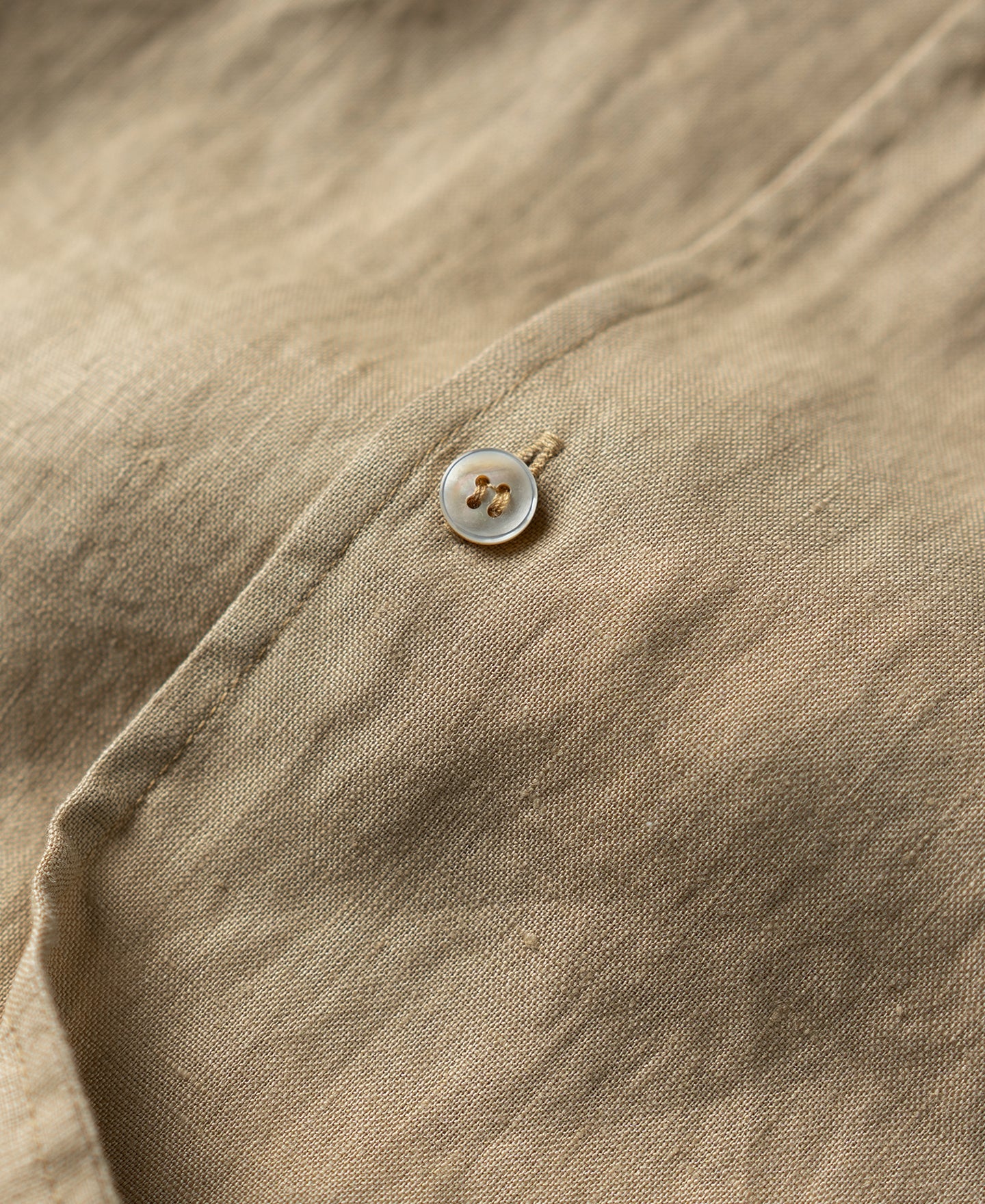 1950s Italian Collar Linen Short Sleeve Shirt - Light Coffee