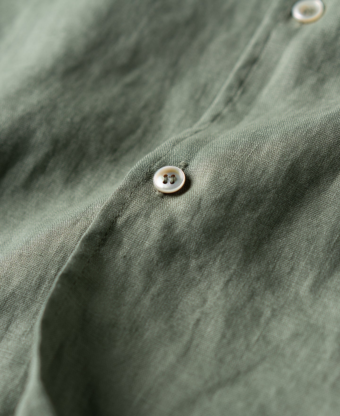 1950s Italian Collar Linen Short Sleeve Shirt - Sage